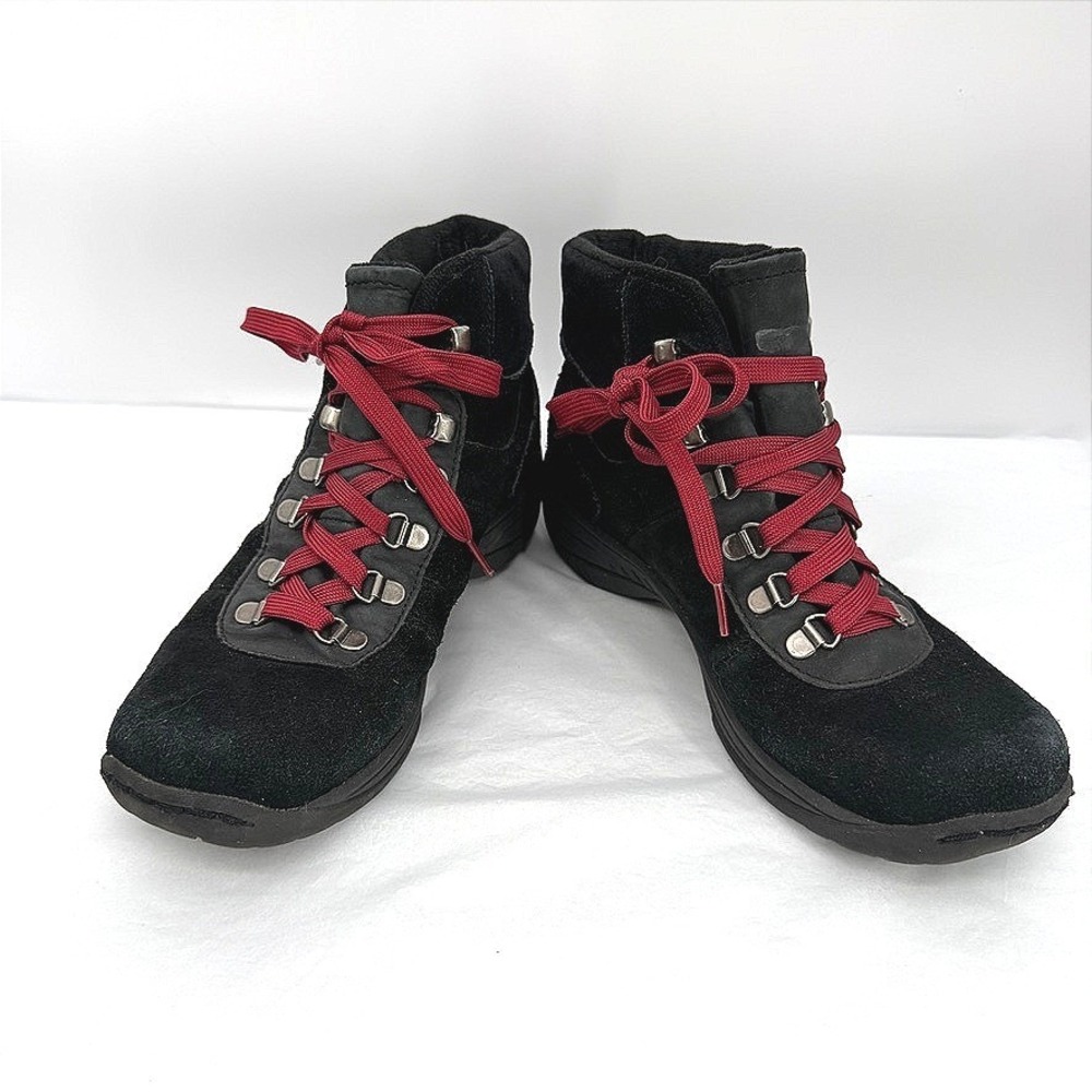 Naturalizer Waterproof Suede Hiking Boots Reagan Black Red Lace Up Size 9M